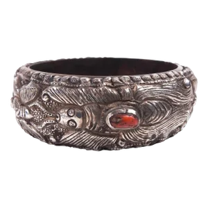 Vintage Tribal Repousse Silver and Coral Bracelet