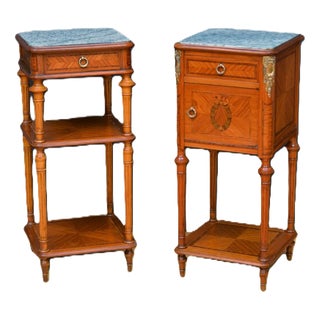 Antique Marble Topped and Satinwood Bedside Tables, 1900, Set of 2 For Sale