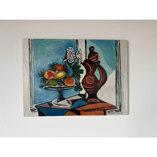 Vintage Pablo Picasso “Compote Dish and Pitcher by Window” 1937 Reproduction Oil on Canvas Painting, Unframed For Sale - Image 11 of 12