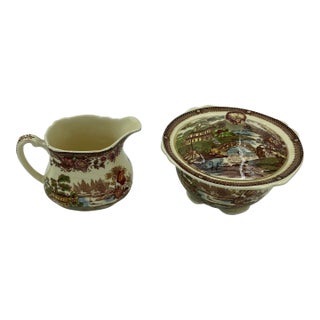 Vintage Royal Staffordshire "Tonquin" Creamer and Sugar Bowl Set by Clarice Cliff For Sale