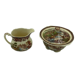 Vintage Royal Staffordshire "Tonquin" Creamer and Sugar Bowl Set by Clarice Cliff