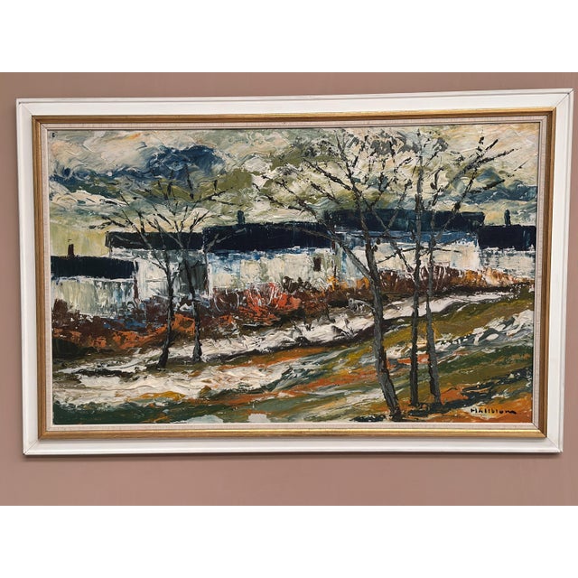 Stig Hallblom, Landscape with Houses and Trees, 1950s, Oil Painting on Panel, Framed For Sale - Image 15 of 18