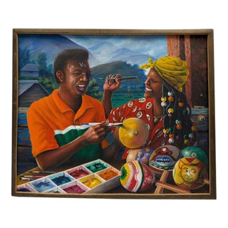 Soliman Delva Signed Original Haitian Fine Art Oil Painting "Tchatcha" – 2001 For Sale