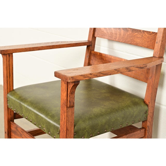 Brown Gustav Stickley Antique Mission Oak Arts & Crafts Ladder Back Armchair, Circa 1910 For Sale - Image 8 of 14