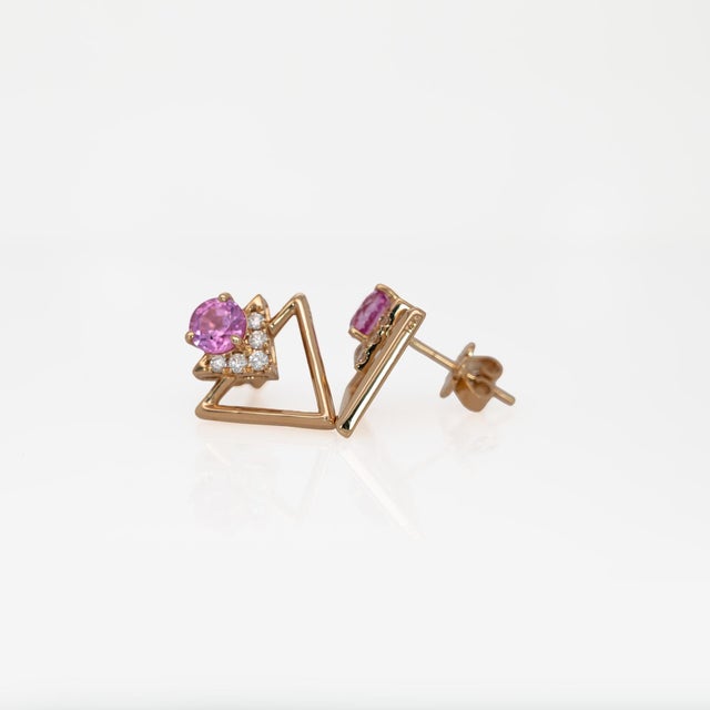 1.5cts Pink Sapphire Stud Earrings With Natural Diamonds Accents: Solid 14k Gold, A Pair For Sale - Image 9 of 9
