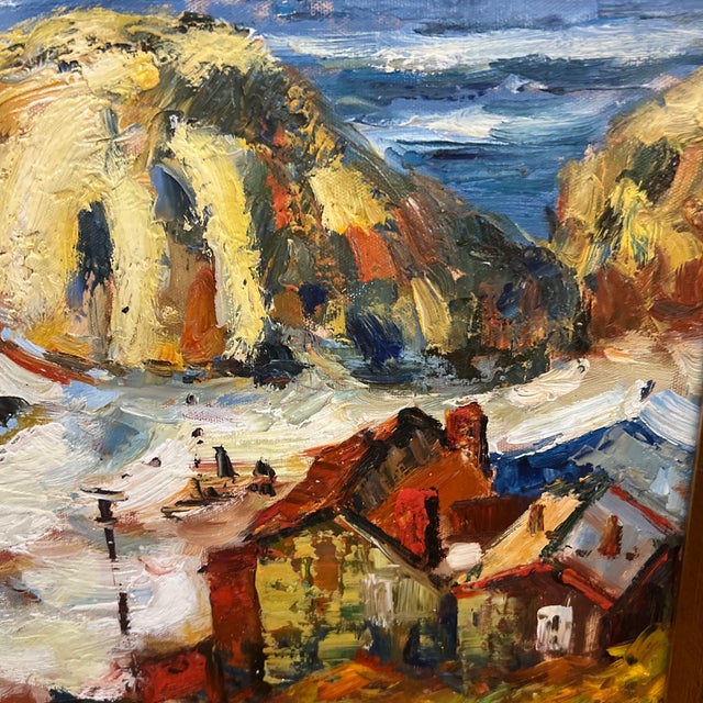 Textile 20 Th Century Italian School Impressionist Style Oil on Canvas Seascape View Signed Framed For Sale - Image 7 of 11