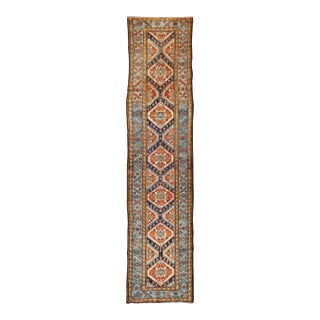 Colorful 1920s Antique n.w. Persian Runner With Sub-Geometric Medallions 3'0"x13'7" For Sale
