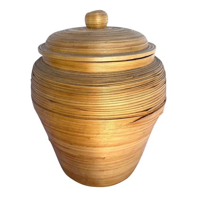 Vintage Split Bamboo Lidded Ginger Jar/Container For Sale