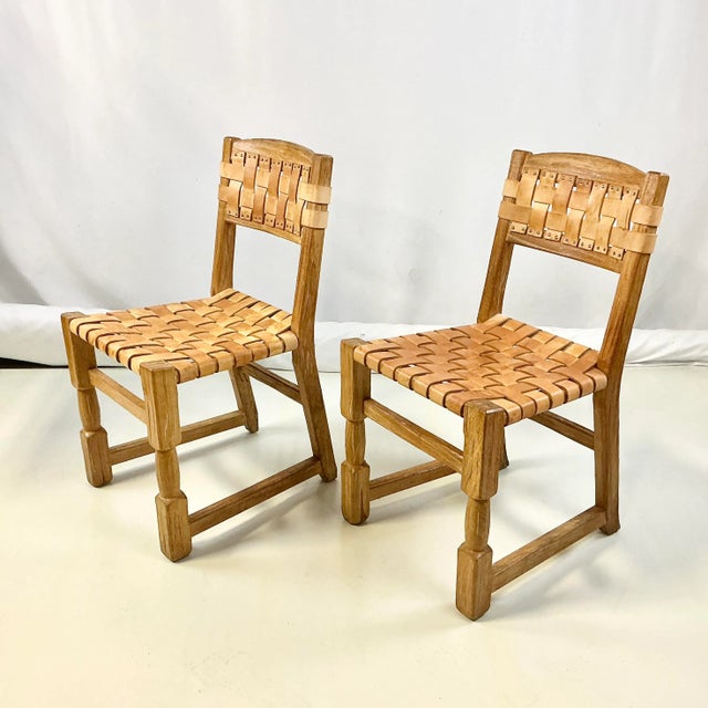 Cinco De Mayo - 1970s Brutalist Boho Chic Mexican Ceruse Oak & Leather Strap Dining Chairs - A Pair. For Sale - Image 9 of 13