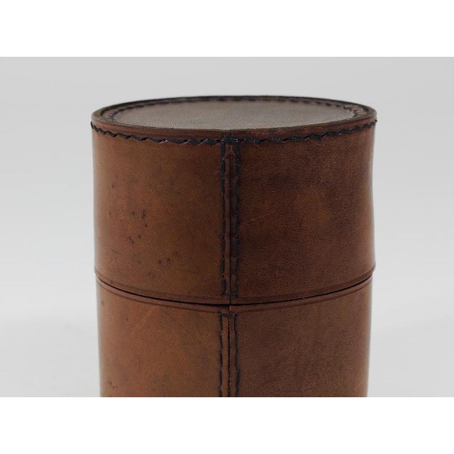 Round Leather Storage Box with Lid attributed to Carl Auböck, Vienna, Austria, 1950s For Sale - Image 14 of 16