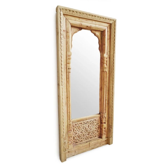 Old vintage carved wood window frame from Rajasthan, India repurposed into a one of a kind mirror. Sun bleached finish and...