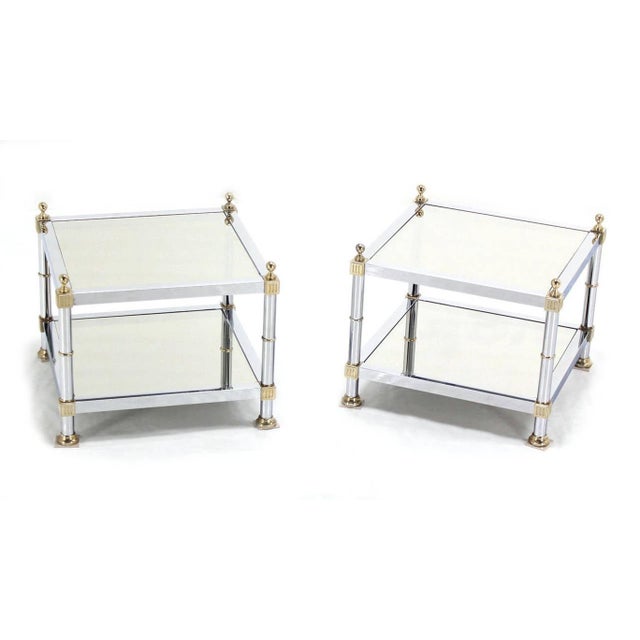 Pair of very sharp looking mid century modern square side tables. Excellent vintage condition. Beautiful polished chrome...