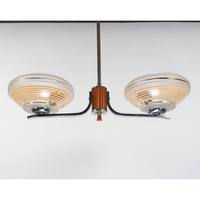 Art Deco Chrome and Butterscotch Bakelite 2-Arm Chandelier, 1930s For Sale - Image 3 of 6