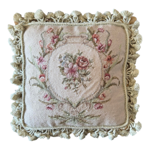 Victorian Style Floral Petit Point & Needlepoint Accent Pillow
