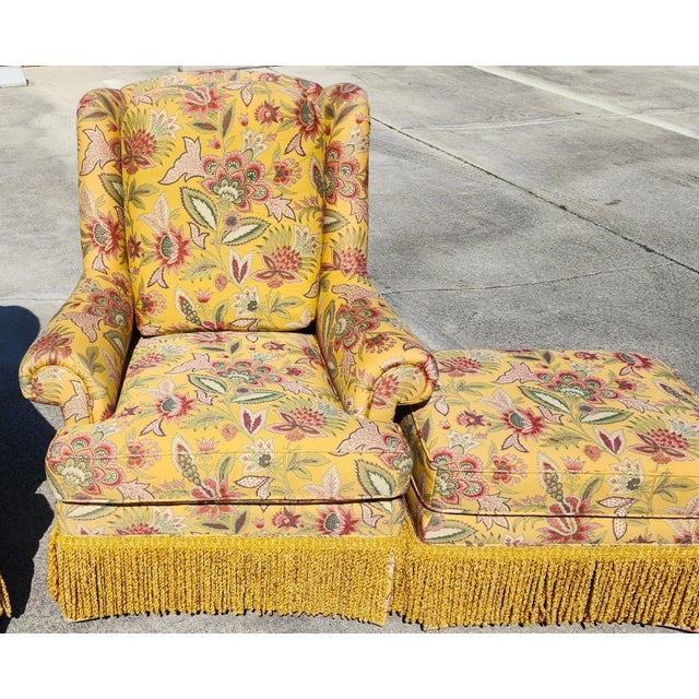 Taylor King Wingback Lounge Chairs & Ottomans Pair For Sale - Image 10 of 18