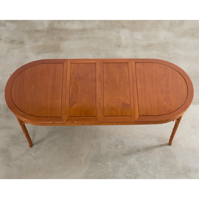 Chinese Chippendale Faux Bamboo Hardwood Extending Dining Table For Sale - Image 4 of 12