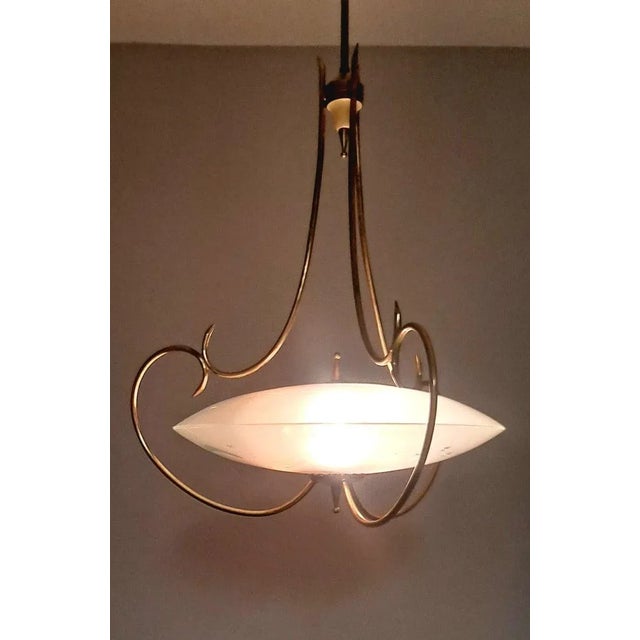 Venation Brass and glass chandelier ,in original condition nice patina . glass diameter is 17 inches .Chandelier has 3...