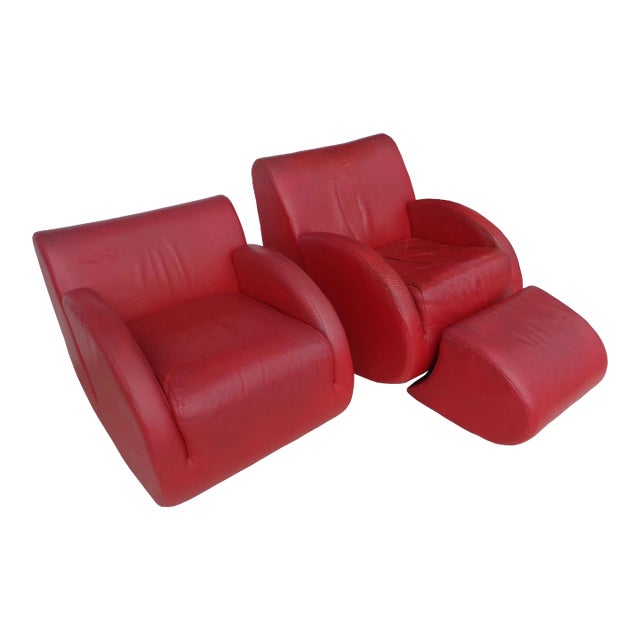Vladimir Kagan "Rock Star" His and Her Lounge Chairs & Ottoman - 3 Pieces For Sale