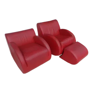 Vladimir Kagan "Rock Star" His and Her Lounge Chairs & Ottoman - 3 Pieces