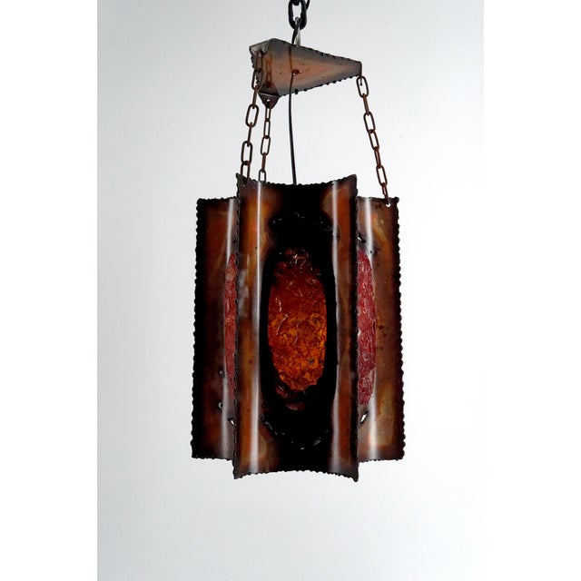 1970s Suspension Light in Patinated Copper and Multicolored Fractal Resin Medallions from Accolay, 1970 For Sale - Image 5 of 15