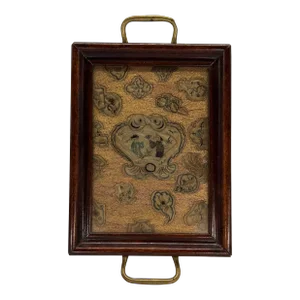 Beautiful & Fine Georgian Era Tray W/ Chinese Gold Thread Embroidery