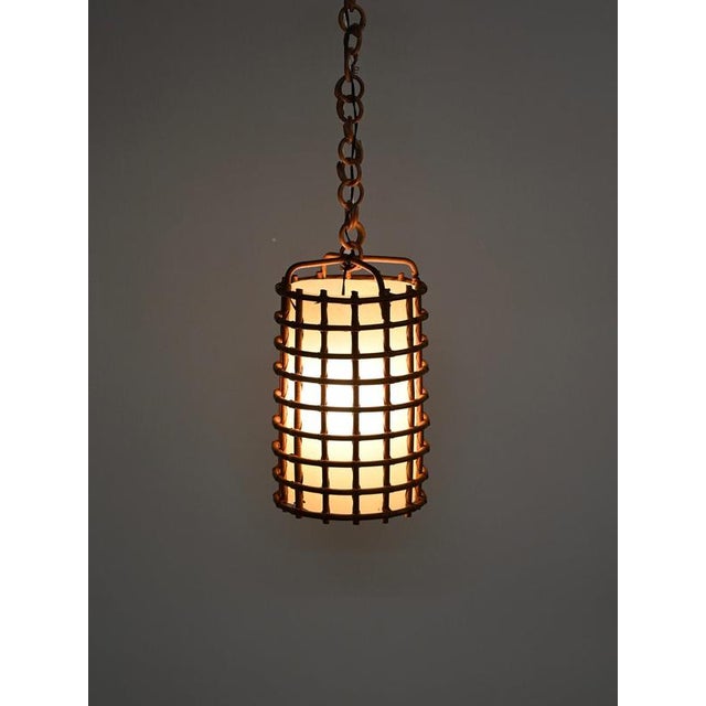 Vintage Pendant Light in Parchment with Rattan and Wicker by Louis Sognot, France, 1960s For Sale - Image 13 of 14