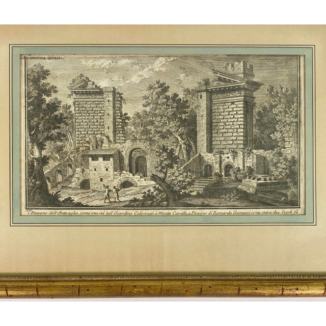 18th Century Italian Architectural Capriccio Engraving of Monte Cavallo Ruins in Gilt Frame For Sale - Image 4 of 9