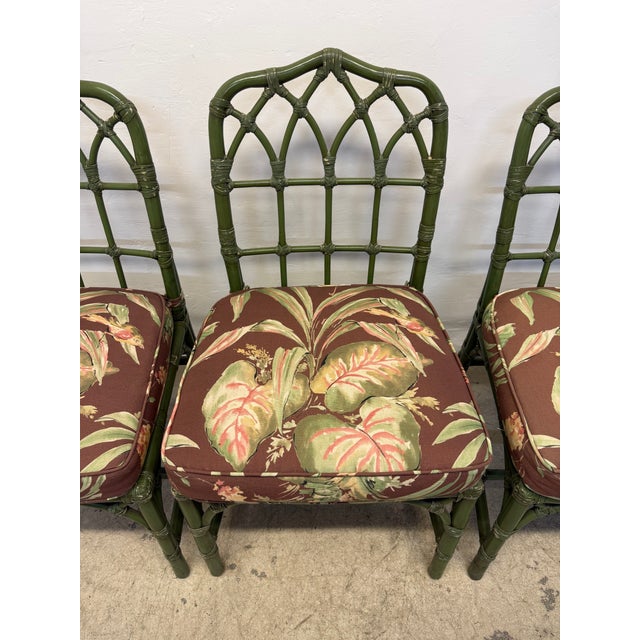McGuire Bamboo Dining Chairs With Tropical Fabric Cushions - Set of Four For Sale - Image 15 of 16