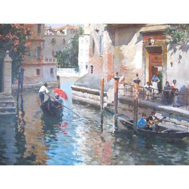 Federico Del Campo Ornate Gilt Frame Venice Canal Antique Oil Painting For Sale In Portland, OR - Image 6 of 10