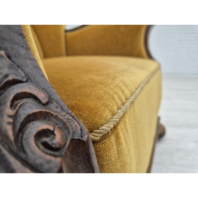 Danish Armchair in Oak and Yellow Furniture Velour, 1960s For Sale - Image 17 of 18