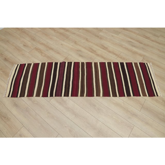 1960s Turkish Red Striped Kilim Runner Rug For Sale - Image 4 of 13