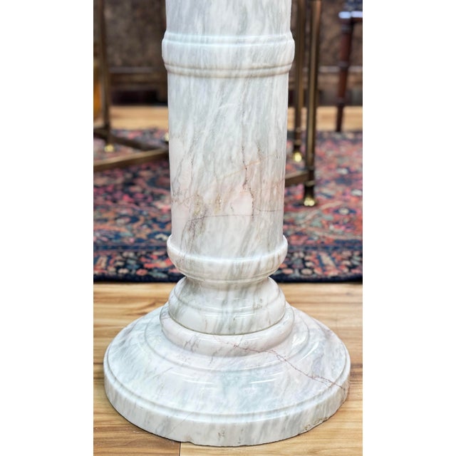 Mid 20th Century Vintage White and Gray Marble Column Pedestal For Sale - Image 5 of 11