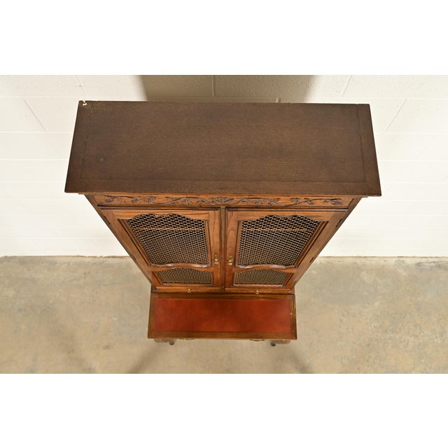 Baker Furniture French Provincial Louis XV Carved Oak Secretary Desk With Bookcase Hutch, Circa 1960s For Sale - Image 14 of 17