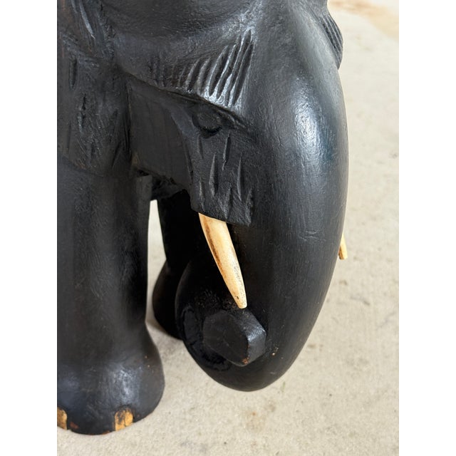 Mid-20th Century Hand-Carved Elephant Side Table With Bone Inlay Top For Sale - Image 9 of 12