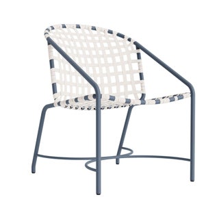 Brown Jordan Kantan Aluminum Arm Chair in Sapphire with White Suncloth Strapping For Sale