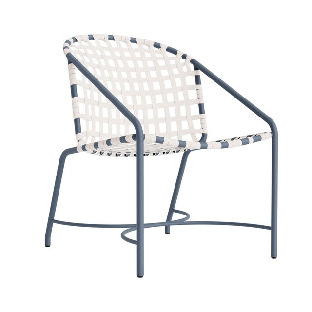 Brown Jordan Kantan Aluminum Arm Chair in Sapphire with White Suncloth Strapping For Sale