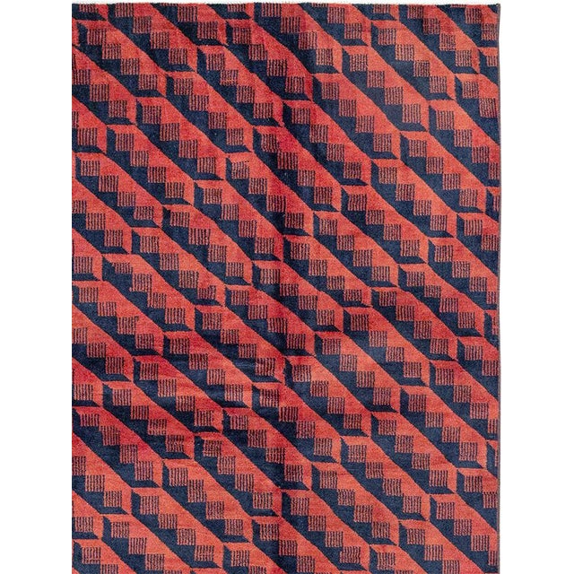 This Mid-20th century Turkish Anatolian Art Deco room-size carpet presents a dynamic allover composition built from...