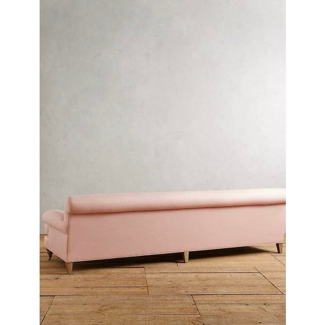 Modern Linen Willoughby Grand Sofa: 3 Cushion Wilcox in Petal Pink, With Wooden Foot Casters For Sale - Image 3 of 9