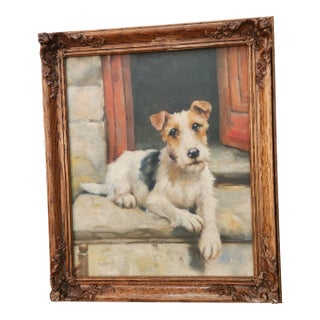 Fox Terrier Dog Oil Portrait Painting For Sale