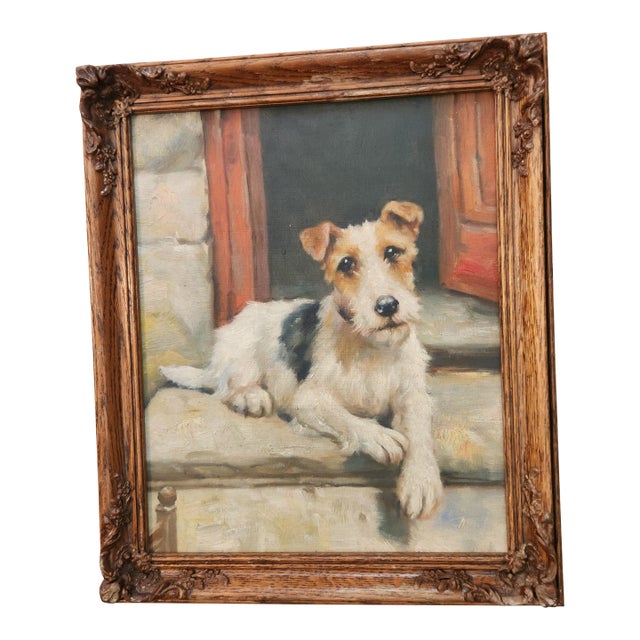 Fox Terrier Dog Oil Portrait Painting For Sale