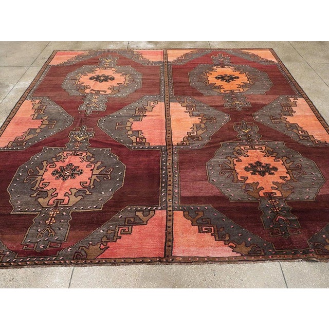 Galerie Shabab Collection Mid-20th Century Turkish Anatolian Square Carpet For Sale - Image 4 of 10