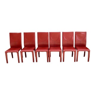 Late 20th Century Arper Italian Leather Dining Chairs- Set of 6 For Sale