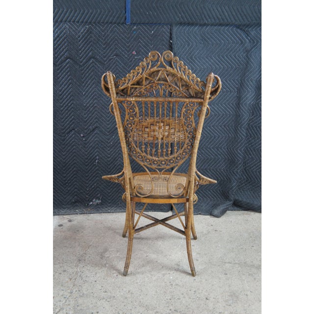 Brown Antique Victorian Indianapolis MFG Co Wicker Rattan Portrait Chair 46" For Sale - Image 8 of 13