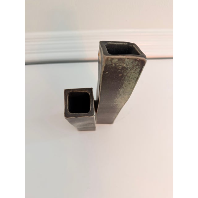 Signed Sculptural Studio Pottery Double Bud Vase, Organic Modern For Sale In Charleston - Image 6 of 6