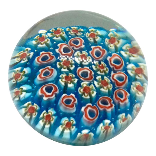 1980s Italian Milleflora Round Glass Paperweight For Sale