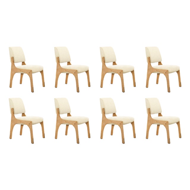 Arches II Dining Chairs in Oak and Bouclé by Insidherland, Set of 8 For Sale