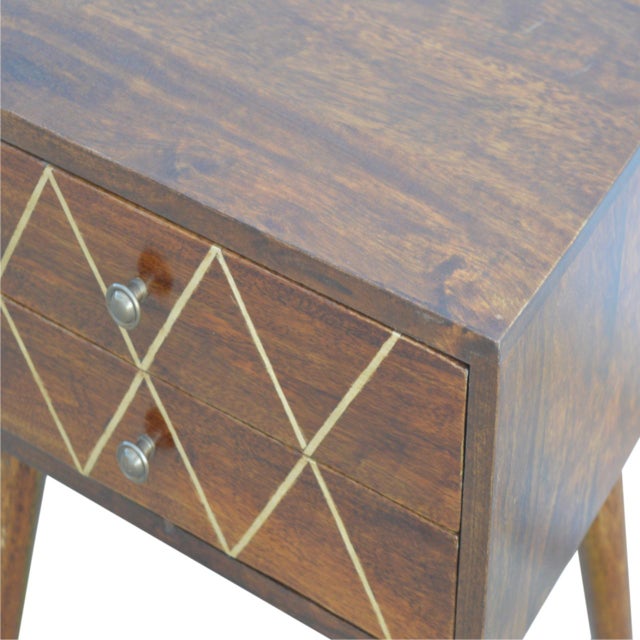 2020s Geo Brass Inlay Chestnut Nightstand For Sale - Image 5 of 7