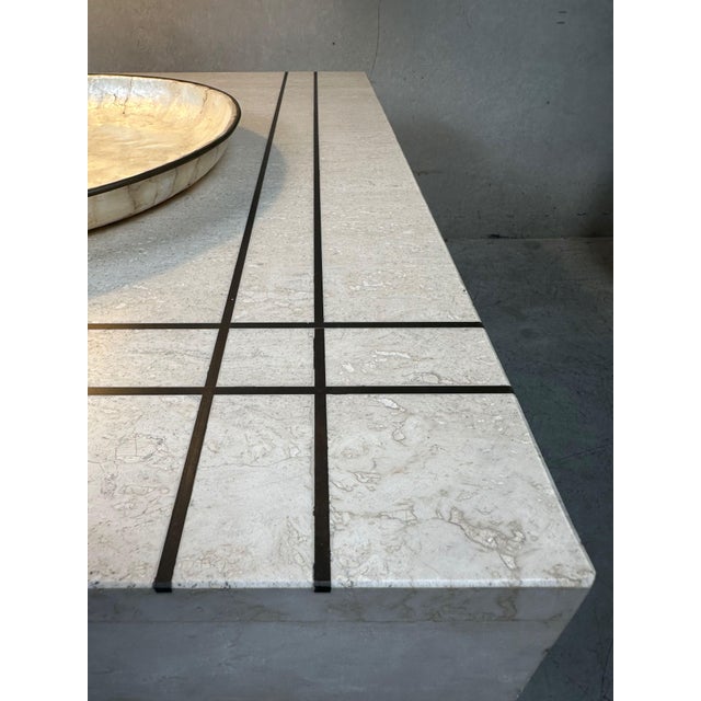 Vintage Coffee Table in Travertine and Brass, 1970s For Sale - Image 10 of 12