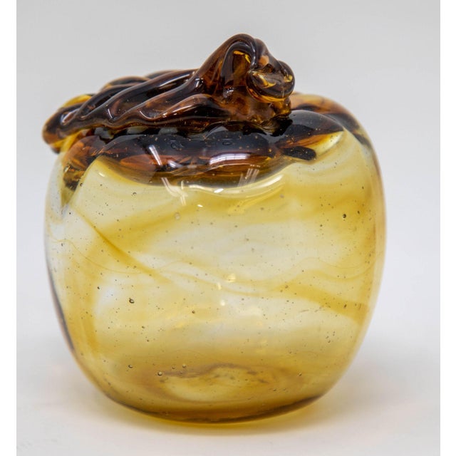 Amber Amber Glass Apple Murano Blown Art Glass Paperweight Sculpture For Sale - Image 8 of 10