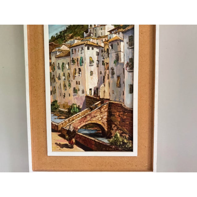 Paint Vintage Spanish Hillside Village Oil Painting by M. Castro, Signed For Sale - Image 7 of 11